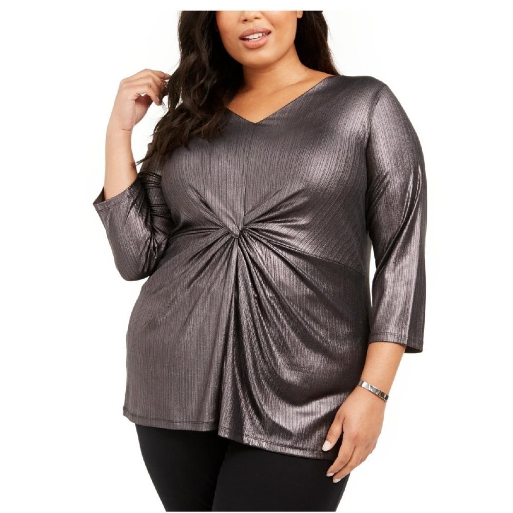 Alfani Metallic Twist-Front Top